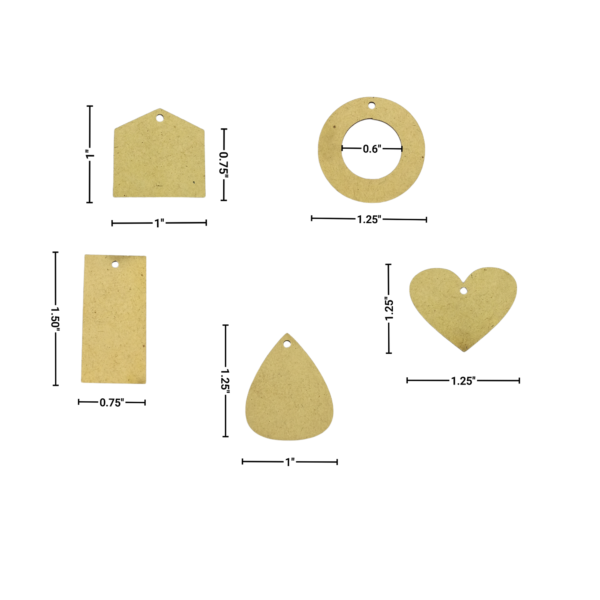 MDF Shaped Pendants Cutout Set Of 15 Pair With Jump Rings And Hooks - Image 3