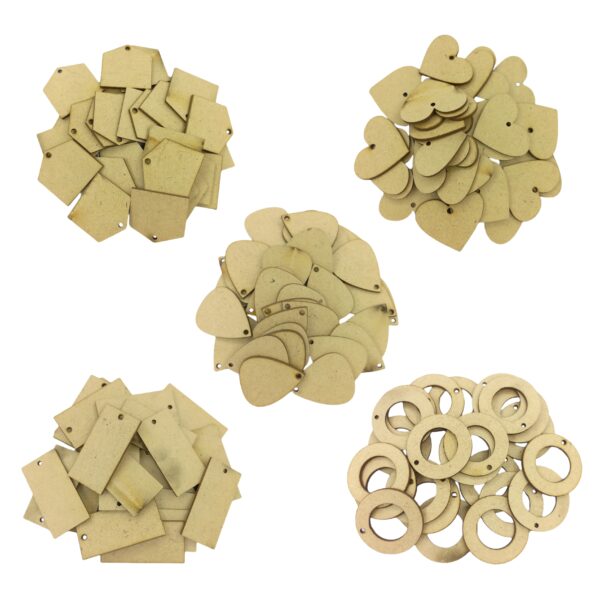 MDF Shaped Pendants Cutout Set Of 15 Pair With Jump Rings And Hooks