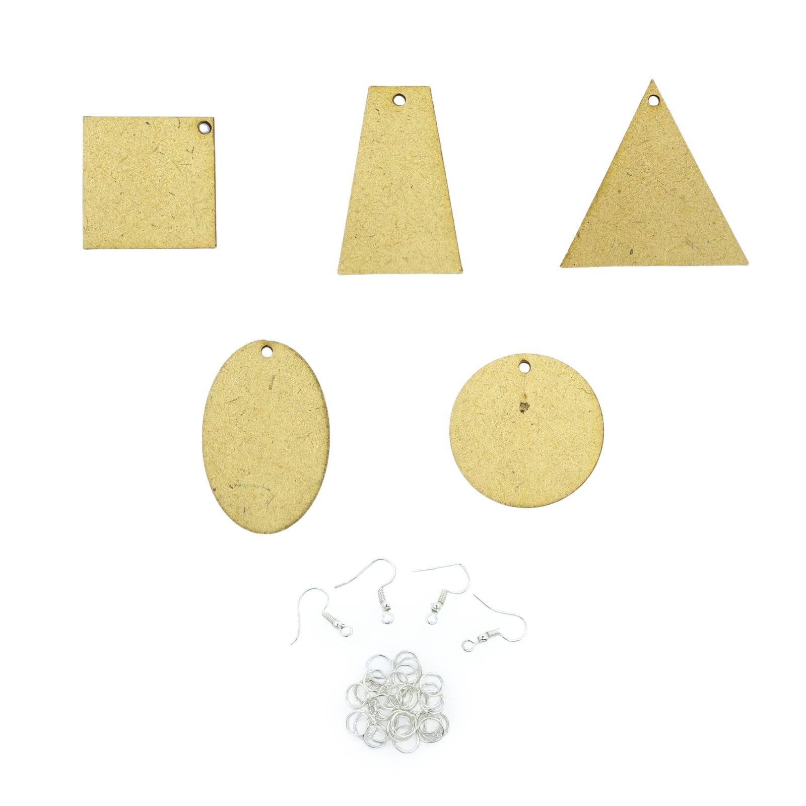 MDF Shaped Pendants Cutout Set of 15 Pair with jump rings and hooks (Silver)