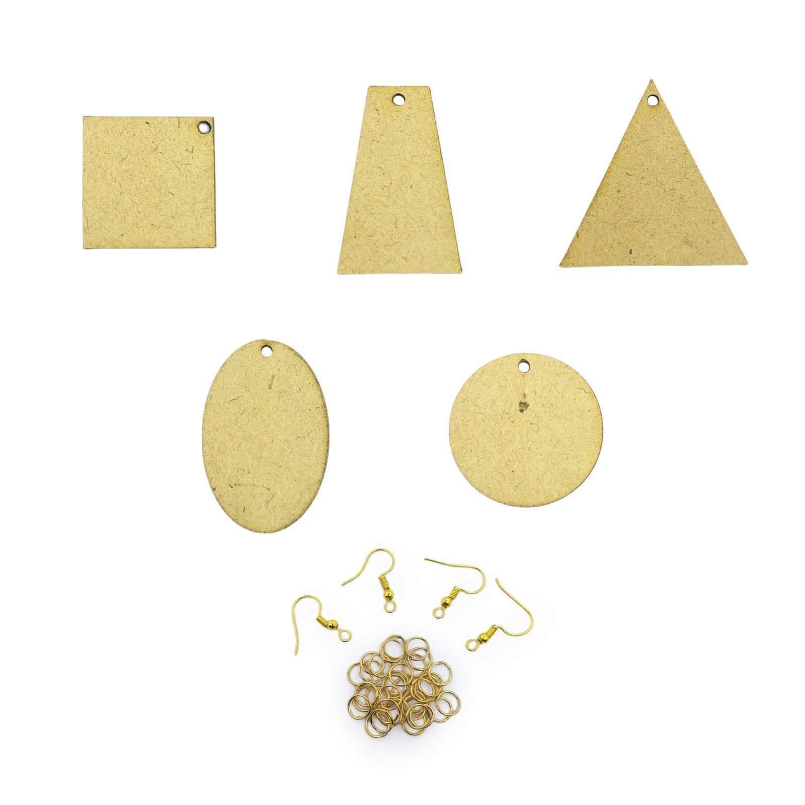 MDF Shaped Pendants Cutout Set of 15 Pair with jump rings and hooks (Gold)